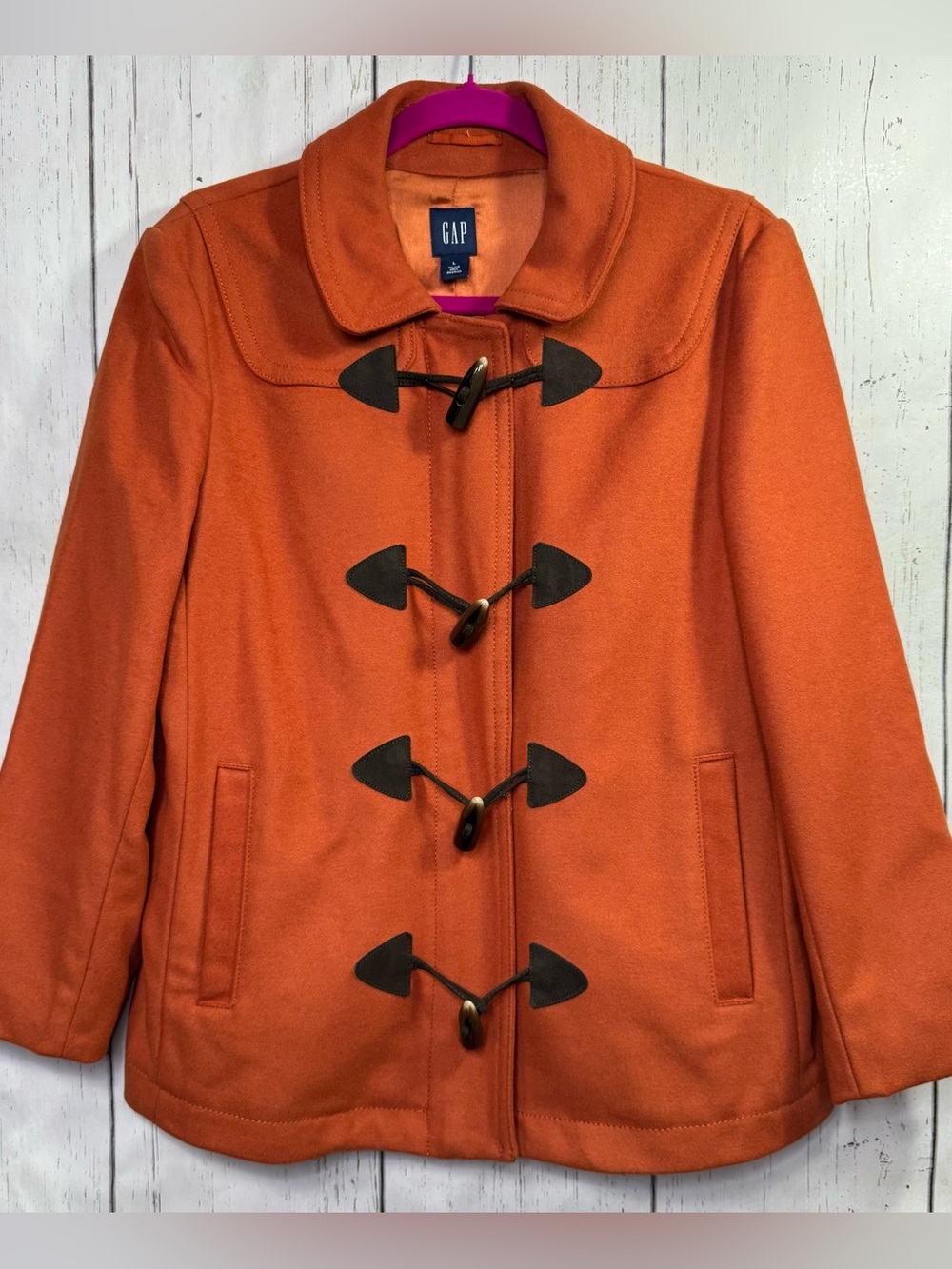 Vintage Gap Orange Wool Duffle Coat Size L Toggle Y2K Preppy Academia Old Money
